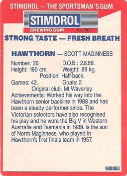 1990 AFL Scanlens Stimorol #3 Scott Maginness Back